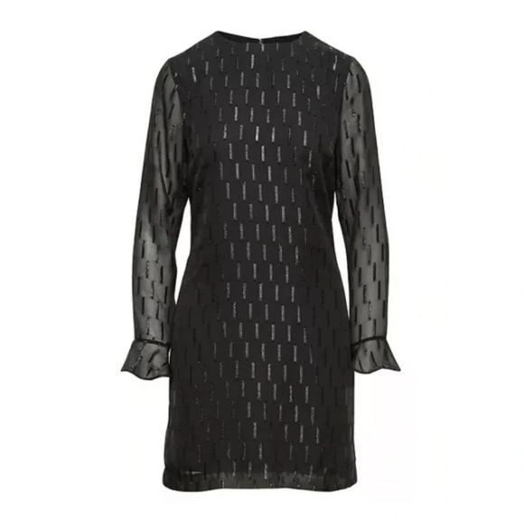 Banana Republic Long sleeve Black Ruffle Shift Dress Chiffon Cocktail Size 4 - Picture 1 of 12
